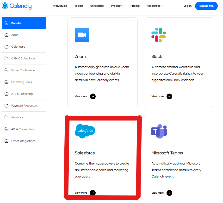 Calendly Salesforce Integration page